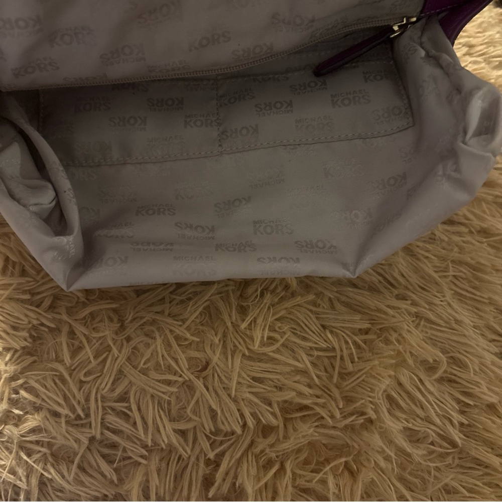 Michael Kors Purple Leather Fold-Over Wristlet Clutch with Metal Corner Accents - Picture 9 of 15